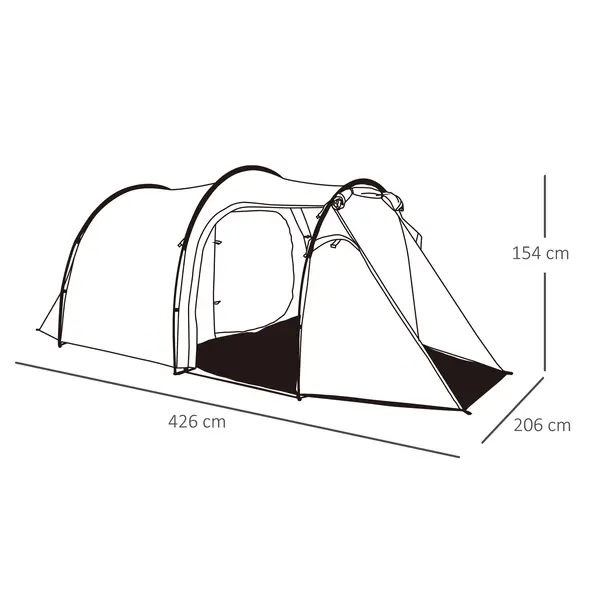 Outsunny 2-3 Man Tunnel Tent with Vestibule, Weather-Resistant Camping Tent with Air Vents for Fishing Hiking, Light Blue & Grey - 3