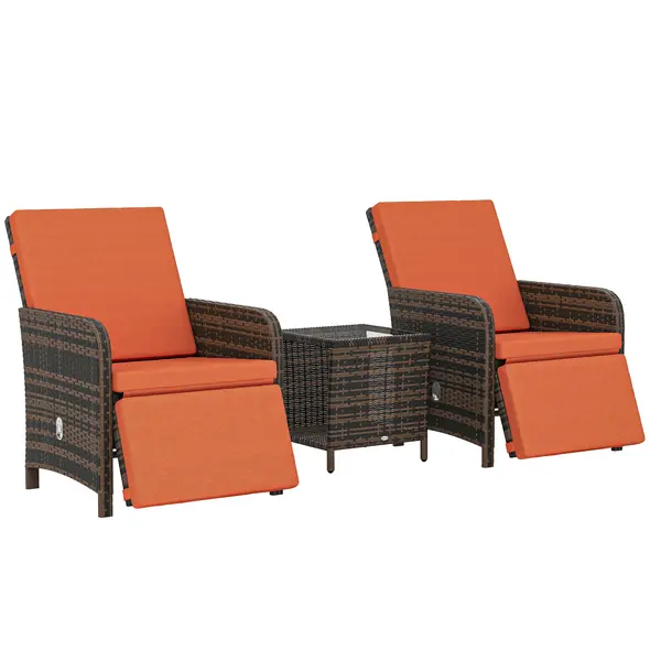 Outsunny 3 Pieces Rattan Bistro Set Balcony Furniture with Cushions, Storage Function - Orange - 1