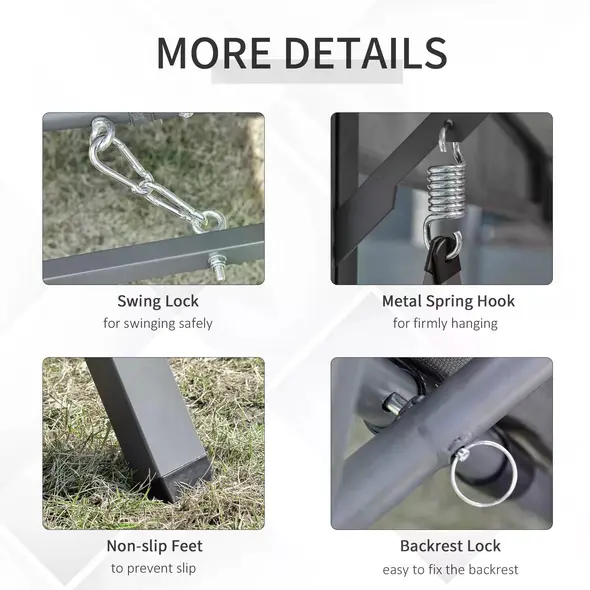 Outsunny 2-in-1 Patio 3 Seater Swing Chair Hammock w/ Cushion Adjustable Canopy Garden - 7