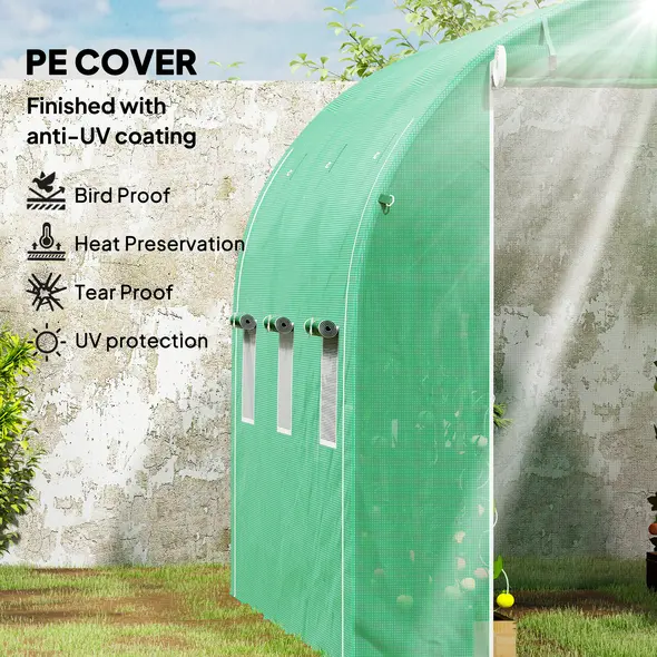 Outsunny 296 x 196cm Steel Frame Polytunnel Greenhouse - Green - 4