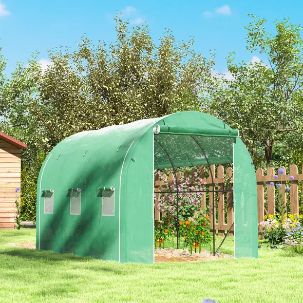 Outsunny 296 x 196cm Steel Frame Polytunnel Greenhouse - Green - 9