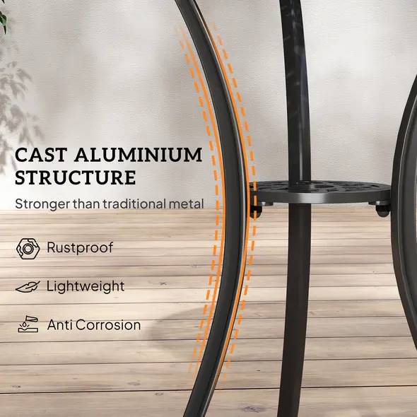 Outsunny 3 Pieces Garden Dining Set for 2, Cast Aluminium Outdoor Dining Set with 2 Armchairs and Round Dining Table with Parasol Hole, Garden Furniture Set, Brown - 5