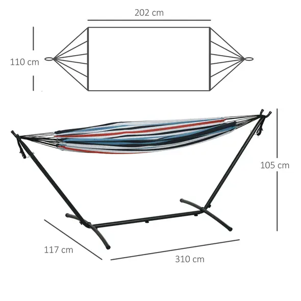 Outsunny 298 x 117cm Hammock with Stand Camping Hammock with Portable Carrying Bag, Adjustable Height, 120kg Load Capacity, Blue and White Stripe - 3
