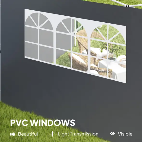 Outsunny 3 Meters Gazebo Replaceable Exchangeable Side Panel Wall Panels Walls With Window, Dark Grey - 6