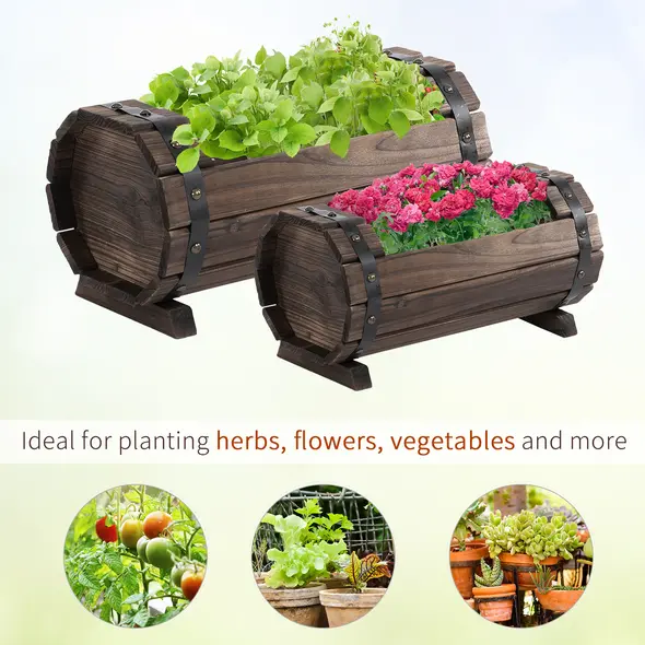 Outsunny 2PCs 56L Wooden Planter Box Flower Plant Pot Outdoor Flower Beds Plant Box with Solid Wood Carbonized Colour - 6
