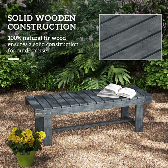 Outsunny 2-Seater Garden Wooden Bench, Grey - 5
