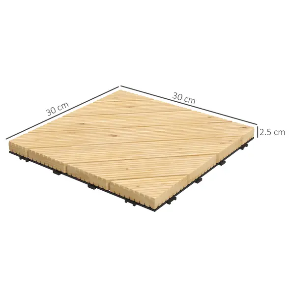 Outsunny 27 Pcs Wooden Interlocking Decking Tiles, 30 x 30 cm Anti-slip Outdoor Flooring Tiles, 0.81㎡ per Pack, All Weather Use for Patio, Balcony, Terrace, Hot Tub, Yellow - 3