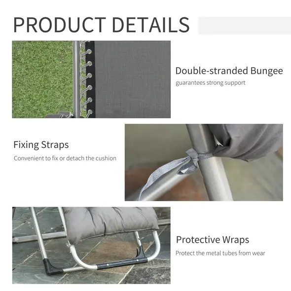 Outsunny 2pc Reclining Zero Gravity Sun Loungers ,Folding Chaise Lounge Chair with Cushions, Dark Grey - 5