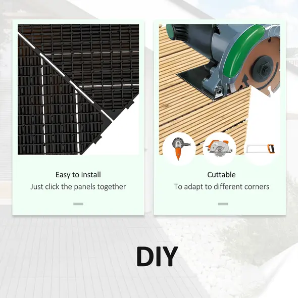 Outsunny 27 Pcs Wooden Interlocking Decking Tiles, 30 x 30 cm Anti-slip Outdoor Flooring Tiles, 0.81㎡ per Pack, All Weather Use for Patio, Balcony, Terrace, Hot Tub, Yellow - 6