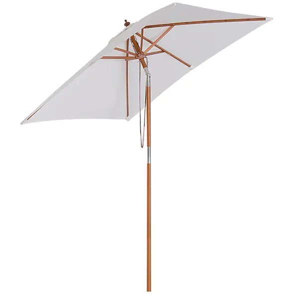 Outsunny 2m x 1.5m Garden Parasol Umbrella with Tilting Sunshade Canopy, Outdoor Market Table Umbrella with Wood and Bamboo Frame, Cream White - 1