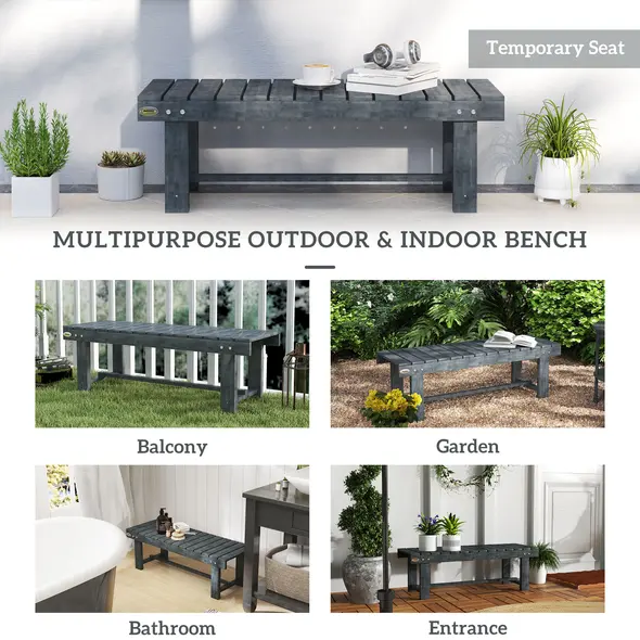Outsunny 2-Seater Garden Wooden Bench, Grey - 7