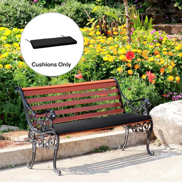 Outsunny 2-Seater Garden Bench Cushion with Ties, Swing Chair Cushion, Replacement Cushion for Outdoor Furniture, 110 x 46 cm, Black - 2