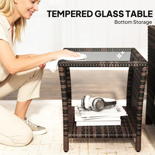 Outsunny 3 Pieces Rattan Bistro Set Balcony Furniture with Cushions, Storage Function - Orange - 7