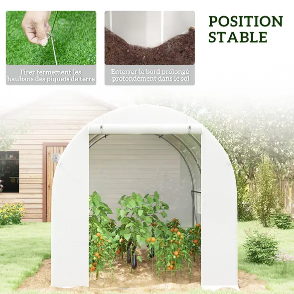 Outsunny 296 x 196cm Steel Frame Polytunnel Greenhouse - White - 7