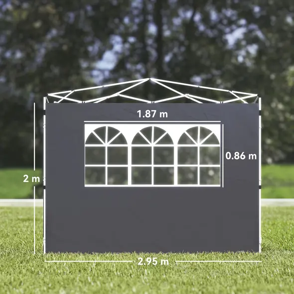 Outsunny 3 Meters Gazebo Replaceable Exchangeable Side Panel Wall Panels Walls With Window, Dark Grey - 3