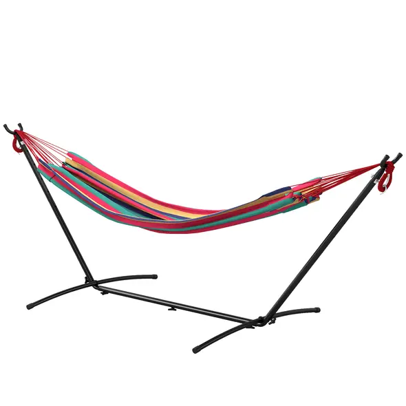 Outsunny 298 x 117cm Hammock with Stand Camping Hammock with Portable Carrying Bag, Adjustable Height, 120kg Load Capacity, Multicolour - 1
