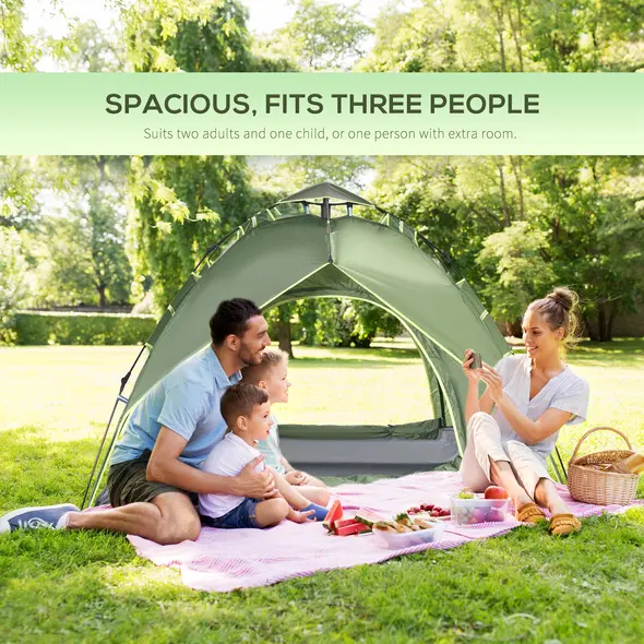 Outsunny 3 Man Camping Tent Automatic Pop Up Tent Portable Double Layer for Festival Hiking Family Travel Shelter - 4