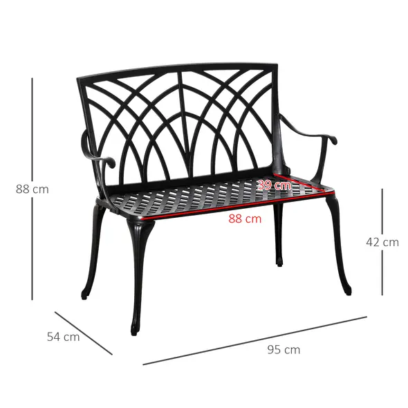 Outsunny 2-Seater Cast Aluminium Garden Bench Loveseat Outdoor Furniture Chair w/ Decorative Backrest & Ergonomic Armrest for Patio Terrace Porch - 3