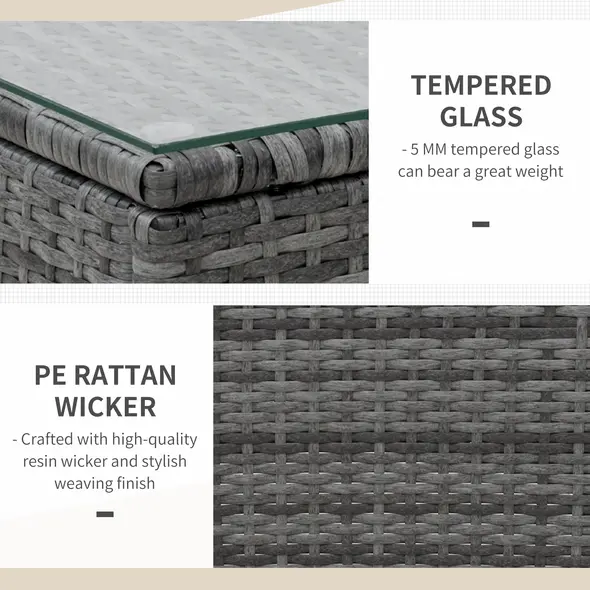 Outsunny 2-Seater Rattan Table Chair Bistro Garden Furniture Set Wicker Table Outdoor Patio - 6