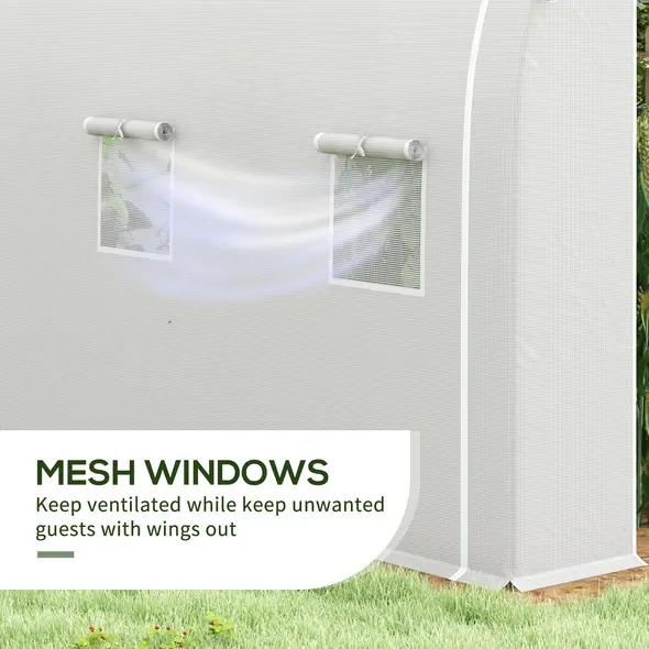 Outsunny 296 x 196cm Steel Frame Polytunnel Greenhouse - White - 6