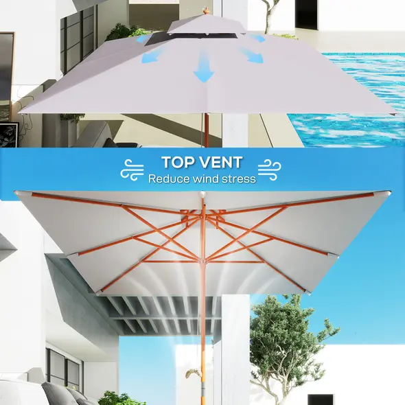 Outsunny 3 m Square Canopy Parasol - Grey - 6