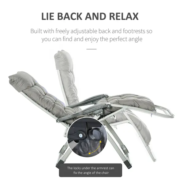 Outsunny 2pc Reclining Zero Gravity Sun Loungers ,Folding Chaise Lounge Chair with Cushions, Dark Grey - 6