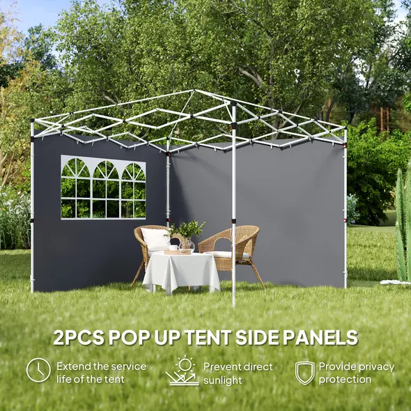 Outsunny 3 Meters Gazebo Replaceable Exchangeable Side Panel Wall Panels Walls With Window, Dark Grey - 4