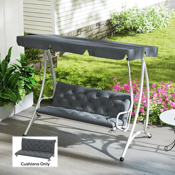 Outsunny 3 Seater Bench Cushion, Garden Chair Cushion with Back and Ties for Indoor and Outdoor Use, 98 x 150 cm, Dark Grey - 2