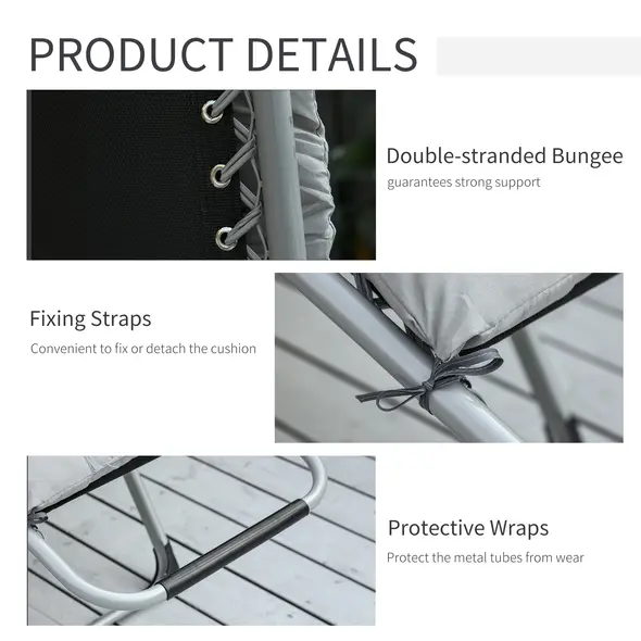 Outsunny 2pc Reclining Zero Gravity Sun Loungers ,Folding Chaise Lounge Chair with Cushions, Light Grey - 7