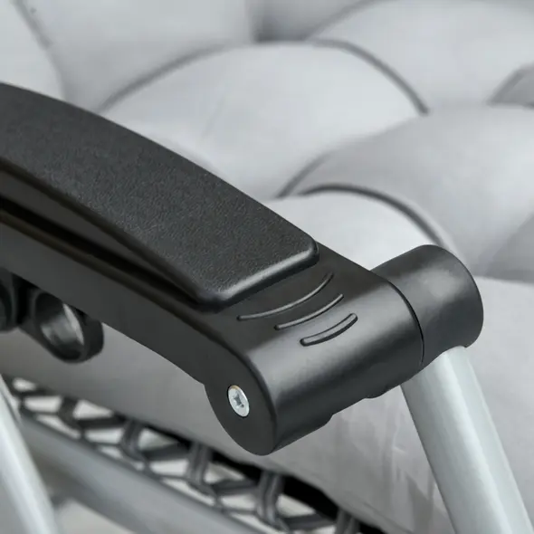 Outsunny 2pc Reclining Zero Gravity Sun Loungers ,Folding Chaise Lounge Chair with Cushions, Light Grey - 8