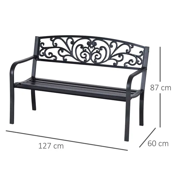 Outsunny 2-Seater Garden Bench, Steel-Black - 3