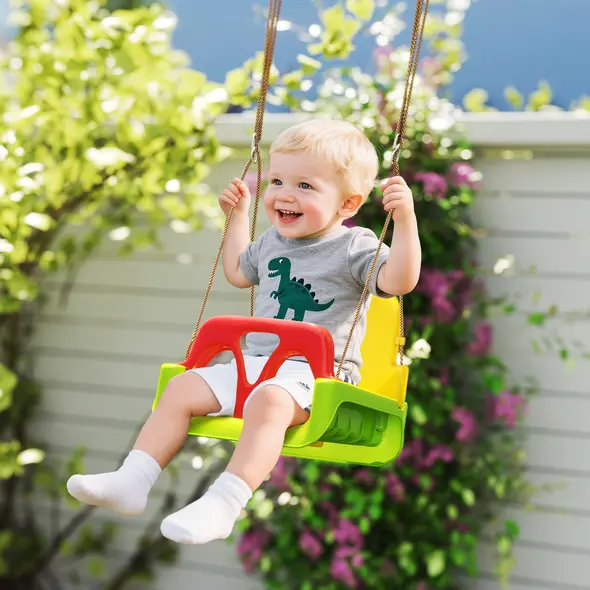 Outsunny 3 in 1 Detachable Kids Swing Seat with Safety Belt, Adjustable Rope for Indoor, Outdoor, Playground, Garden, Green - 2
