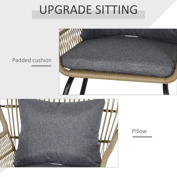 Outsunny 3 Pieces Rattan Bistro Set, Wicker Garden Furniture Set with Cushions, Glass Top Coffee Table and Chairs for Outdoor, Patio, Balcony, Brown - 4