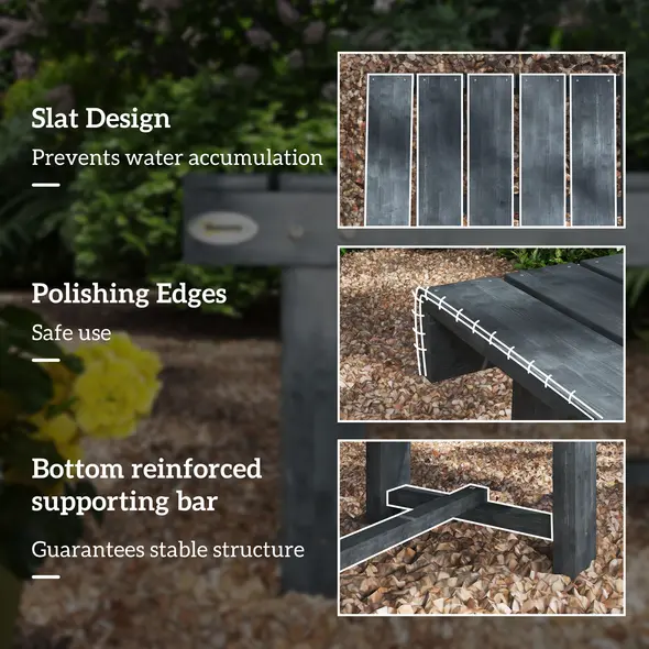 Outsunny 2-Seater Garden Wooden Bench, Grey - 6