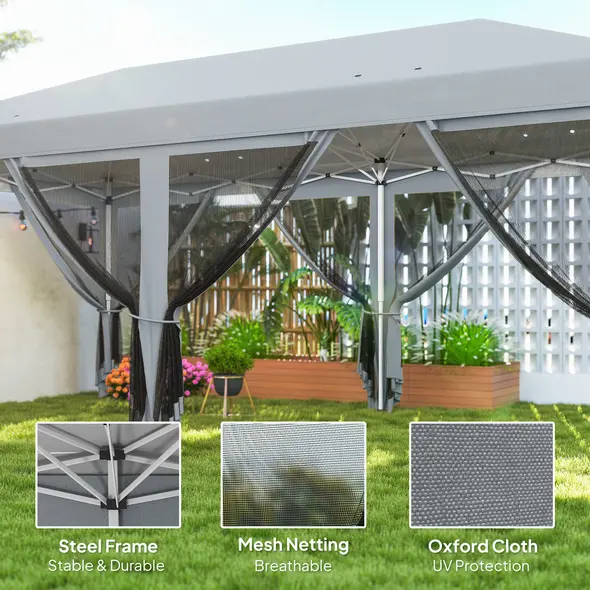 Outsunny 3 x 6m Pop Up Gazebo, Outdoor Canopy Shelter, Marquee Party Wedding Tent with 6 Mesh Walls and Carry Bag, Grey - 4
