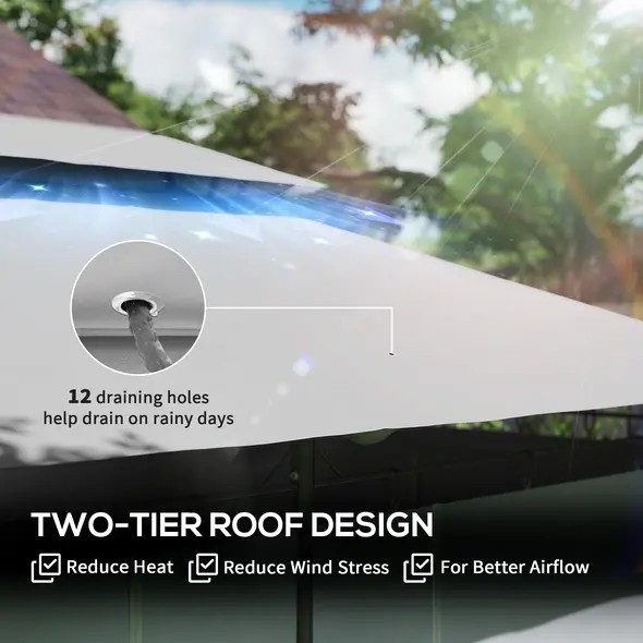 Outsunny 3 x 4m Metal Frame, Two-Tier Roof Gazebo - Dark Grey - 4