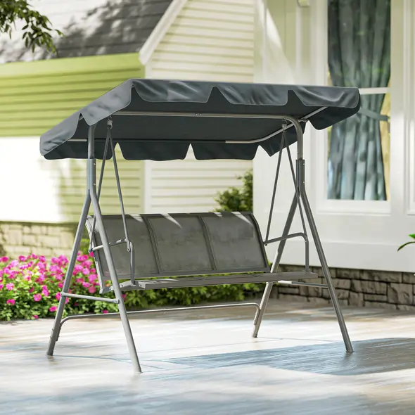 Outsunny 3 Seater Swing Chair, Garden Swing Bench with Adjustable Tilting Canopy, Breathable Mesh Seat and Heavy Duty Metal Frame for Patio, Garden, Dark Grey - 8