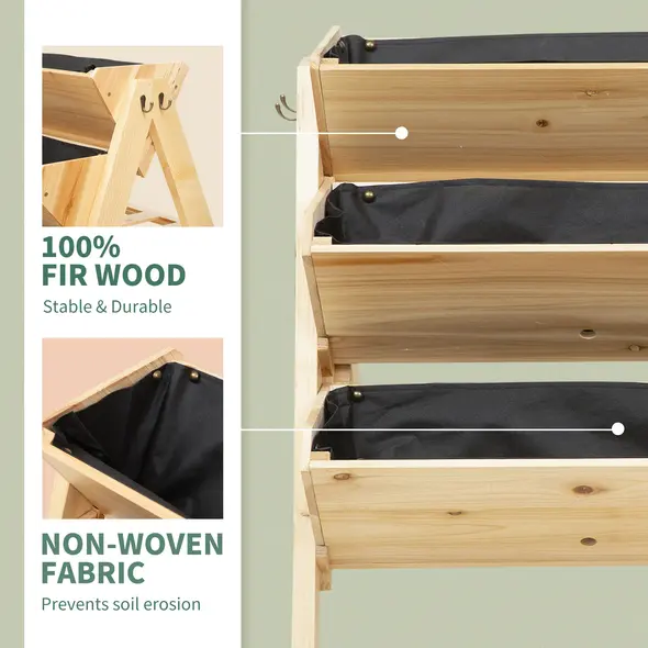 Outsunny 3 Tier Raised Beds for Garden, Wooden Planter Boxes with Clapboard and Hooks, 142L, 120 x 68 x 80cm - 4