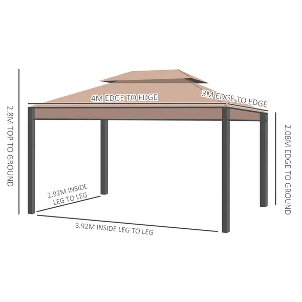 Outsunny 3 x 4m Garden Gazebo, Double Roof Marquee Canopy Shelter with Sidewalls, Solid Steel Frame for Garden, Lawn, Backyard and Deck - 3