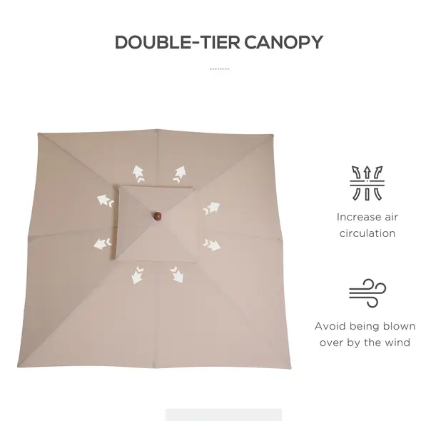 Outsunny 3 x 3 metre Patio Parasol Garden Umbrellas Sunshade Outdoor Wooden Parasol Canopy Double Tier, Beige, BASE NOT INCLUDED - 5