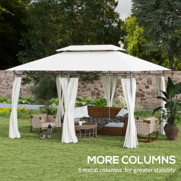 Outsunny 3 x 4m Metal Frame, Two-Tier Roof Gazebo - Cream White - 5