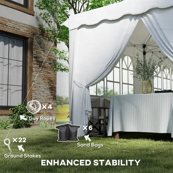 Outsunny 3 x 6m Pop Up Gazebo with Sides, UPF50+ Height Adjustable Marquee Party Tent, Wedding Canopy, Instant Event Shelter with Carry Bag and Sand Bags for Garden, White - 9