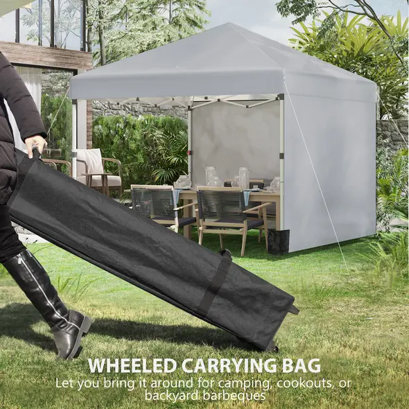 Outsunny 3 x 3 m Pop Up Gazebo, UPF 30+ Party Tent with 2 Sidewalls, Weight Bags and Wheeled Bag, Light Grey - 8