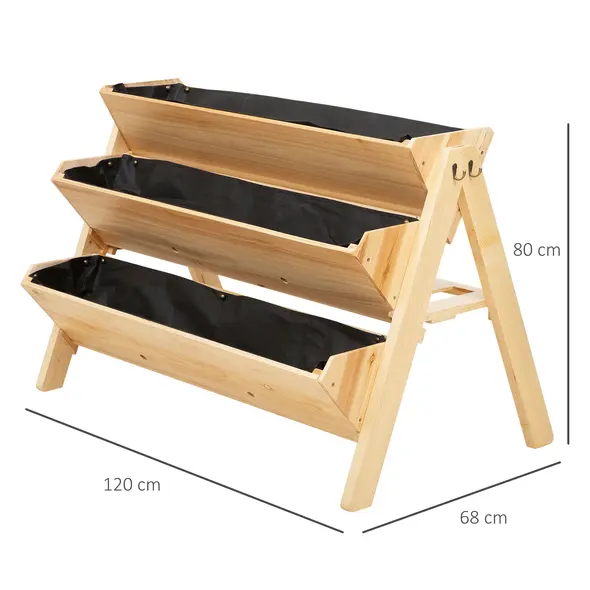 Outsunny 3 Tier Raised Beds for Garden, Wooden Planter Boxes with Clapboard and Hooks, 142L, 120 x 68 x 80cm - 3