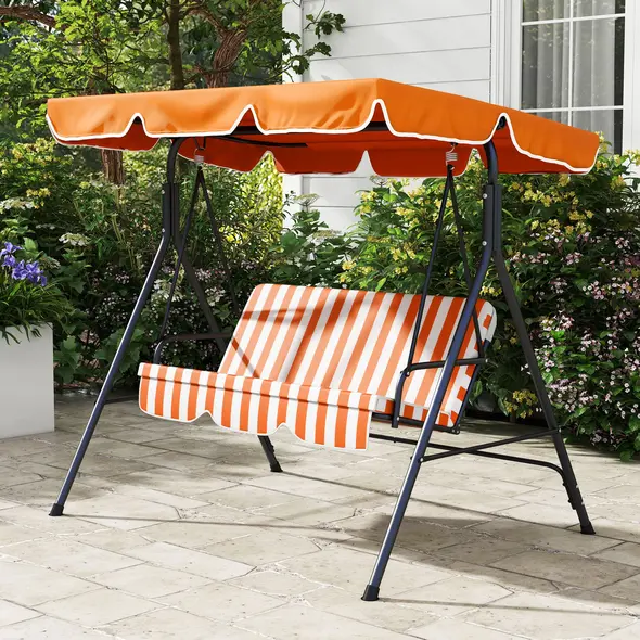 Outsunny 3 Seater Garden Swing Chair, Outdoor Swing Chair with Adjustable Canopy, Mental Frame & Cushions, Orange - 9