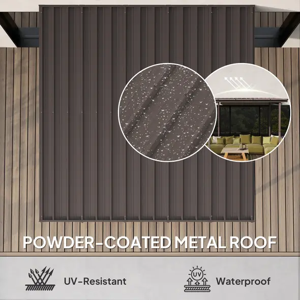 Outsunny 3 x 3(m) Garden Pergola with Waterproof Metal Roof, Lean to Pergola Hardtop Gazebo, Wind-resistant Outdoor Sun Shade, Easy to Assemble - 4