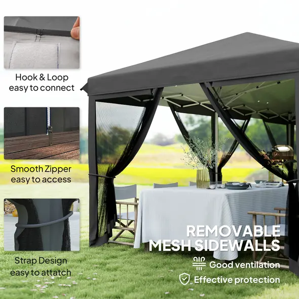 Outsunny 3 x 6m Pop Up Gazebo, Outdoor Canopy Shelter, Marquee Party Wedding Tent with 6 Mesh Walls and Carry Bag, Black - 5