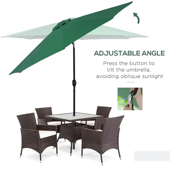 Outsunny 3(m) Tilting Parasol Garden Umbrellas, Outdoor Sun Shade with 8 Ribs, Tilt and Crank Handle for Balcony, Bench, Garden, Green - 4
