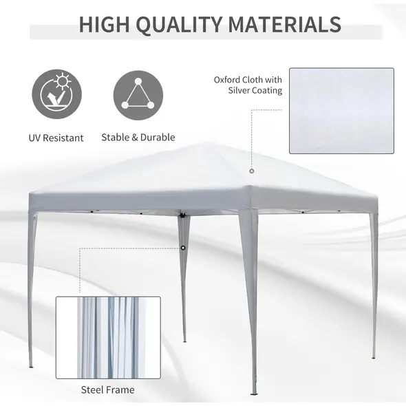 Outsunny 3 x 3M Garden Pop Up Gazebo Height Adjustable Marquee Party Tent Wedding Canopy with Carrying Bag, White - 4