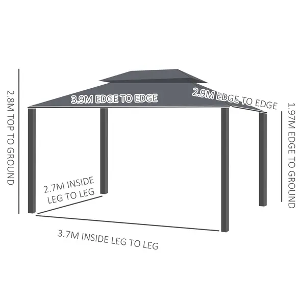 Outsunny 3 x 4m Aluminium Garden Gazebo, Marquee Canopy Shelter Pavilion Party Tent with Nets and Curtains for Garden and Deck, Black - 3